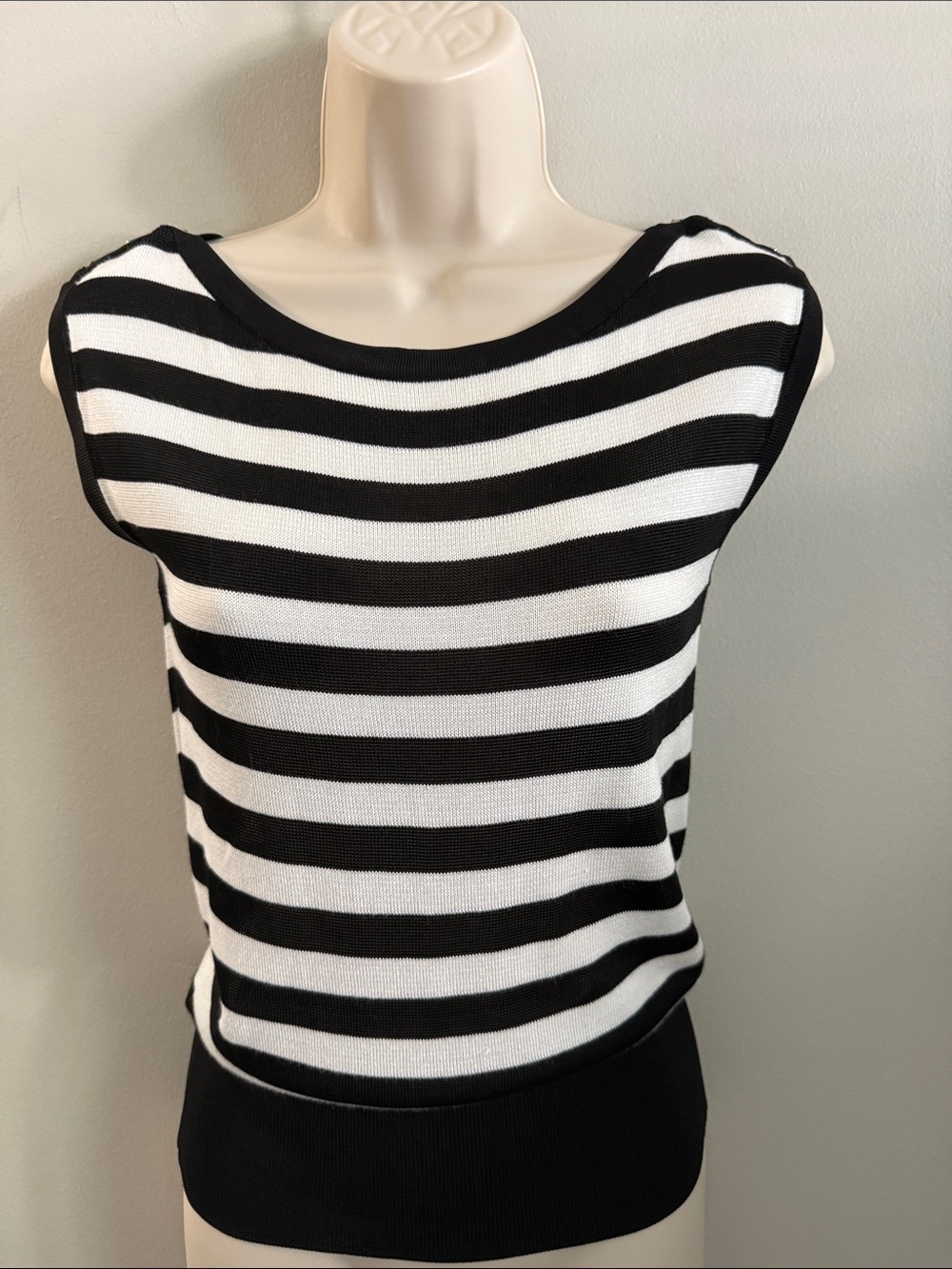 White House Black Market Black & White Striped Sleeveless Knit Top